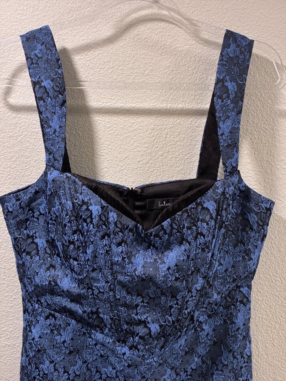LULUS Sophisticated Celebration Mini Dress Sleeveless Floral Jacquard Blue L - Picture 6 of 14